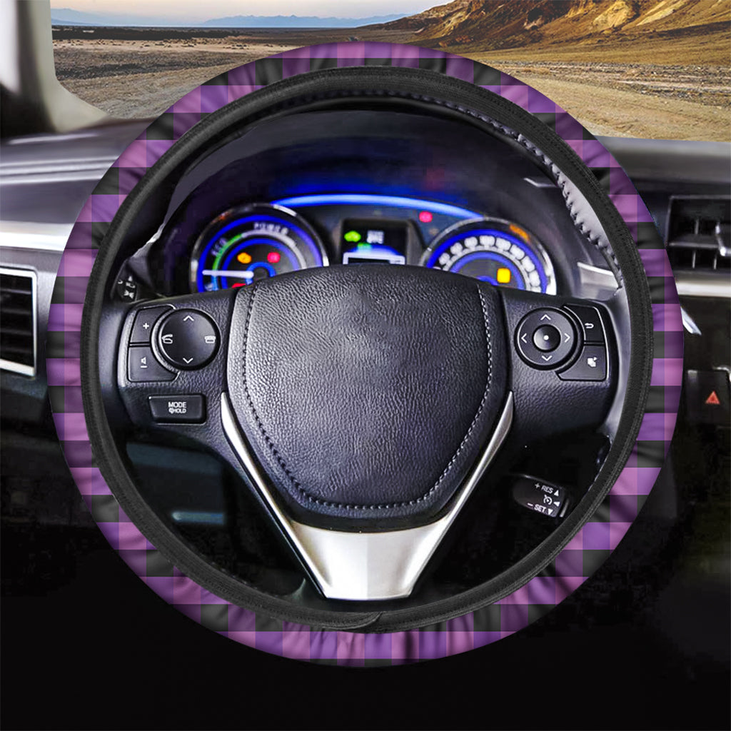 Dark Purple Check Pattern Print Car Steering Wheel Cover
