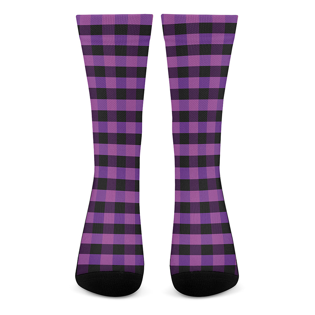 Dark Purple Check Pattern Print Crew Socks