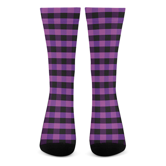 Dark Purple Check Pattern Print Crew Socks