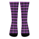 Dark Purple Check Pattern Print Crew Socks