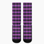 Dark Purple Check Pattern Print Crew Socks