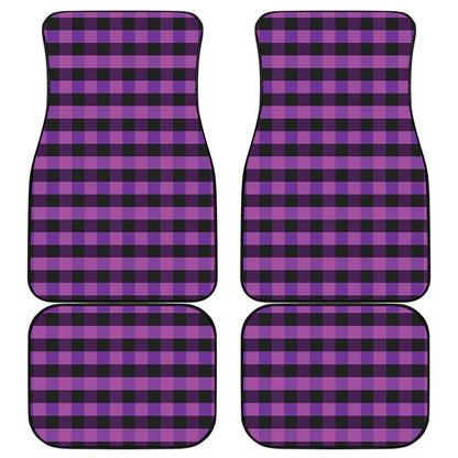 Dark Purple Check Pattern Print Front and Back Car Floor Mats