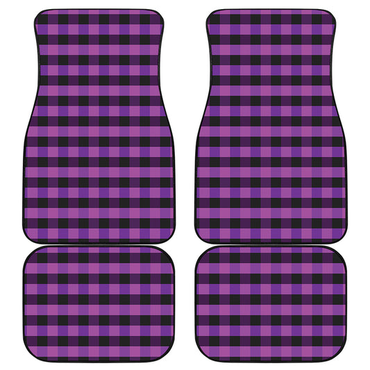 Dark Purple Check Pattern Print Front and Back Car Floor Mats