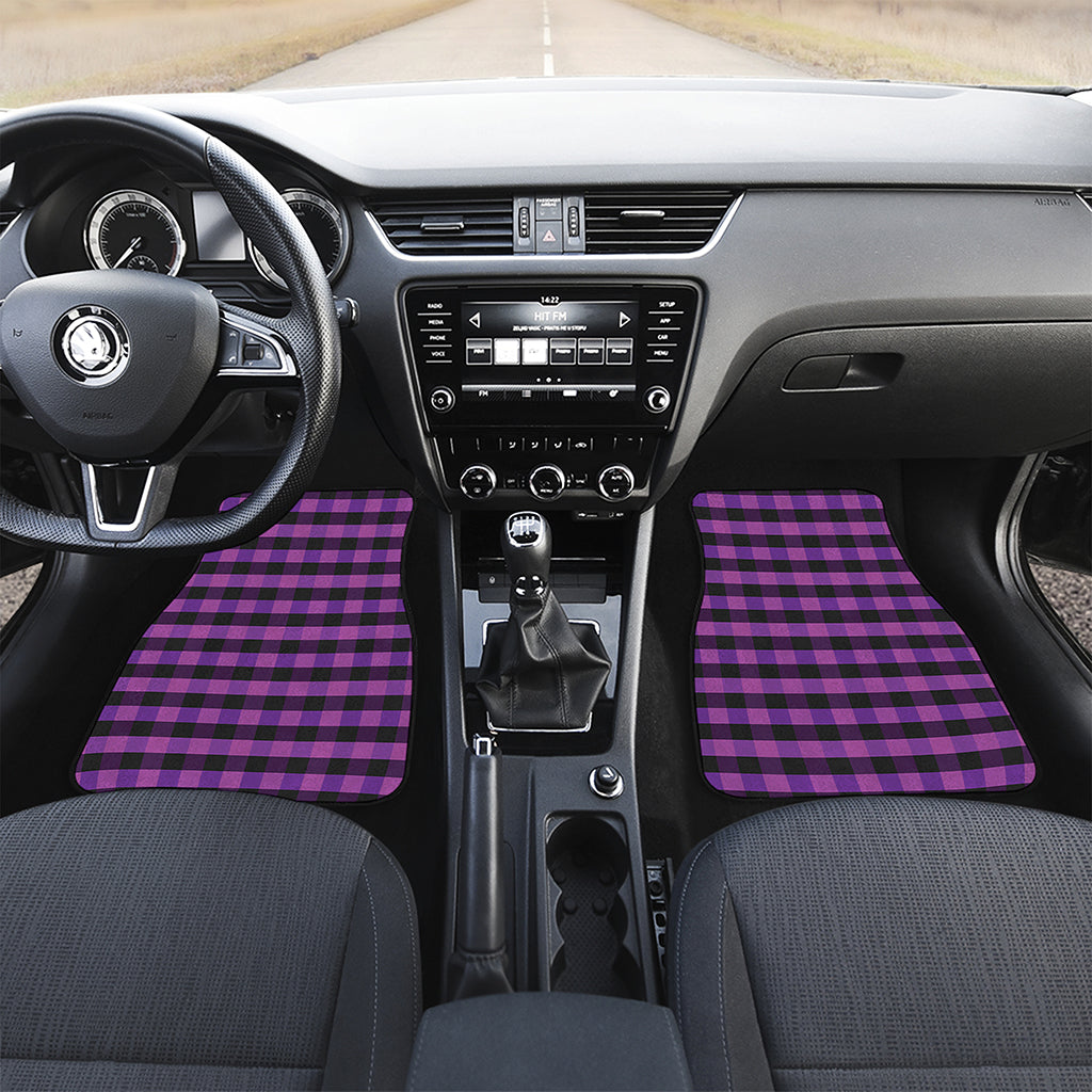 Dark Purple Check Pattern Print Front and Back Car Floor Mats