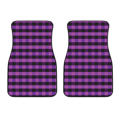 Dark Purple Check Pattern Print Front Car Floor Mats