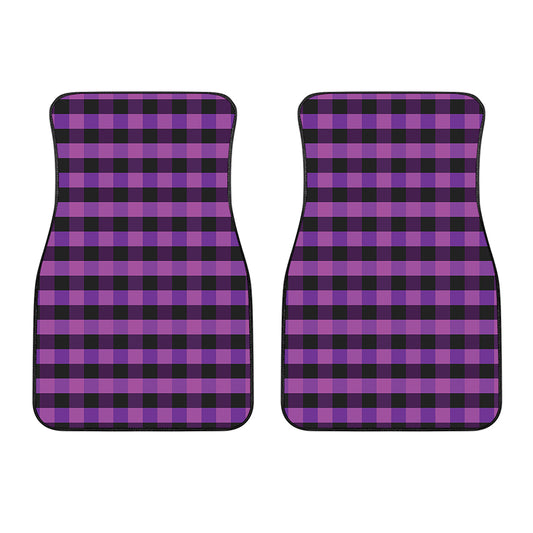 Dark Purple Check Pattern Print Front Car Floor Mats