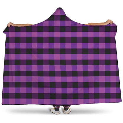 Dark Purple Check Pattern Print Hooded Blanket