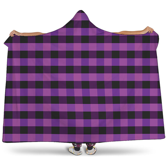 Dark Purple Check Pattern Print Hooded Blanket