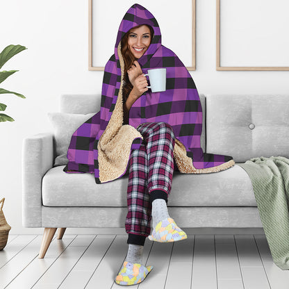 Dark Purple Check Pattern Print Hooded Blanket