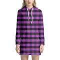 Dark Purple Check Pattern Print Pullover Hoodie Dress