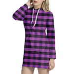 Dark Purple Check Pattern Print Hoodie Dress