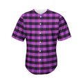 Dark Purple Check Pattern Print Men's Baseball Jersey