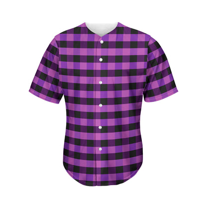 Dark Purple Check Pattern Print Men's Baseball Jersey
