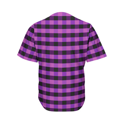 Dark Purple Check Pattern Print Men's Baseball Jersey