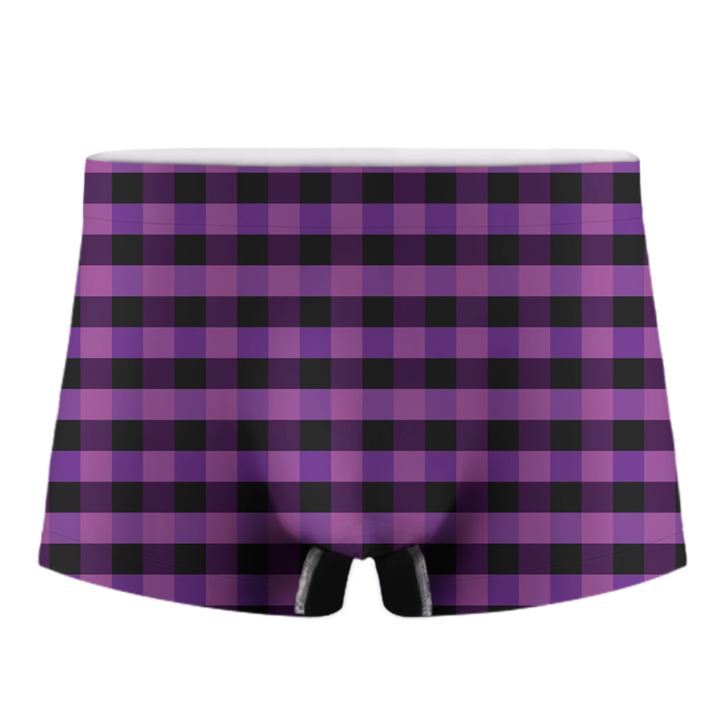 Dark Purple Check Pattern Print Men's Boxer Briefs