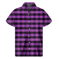 Dark Purple Check Pattern Print Men's Short Sleeve Shirt