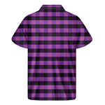 Dark Purple Check Pattern Print Men's Short Sleeve Shirt
