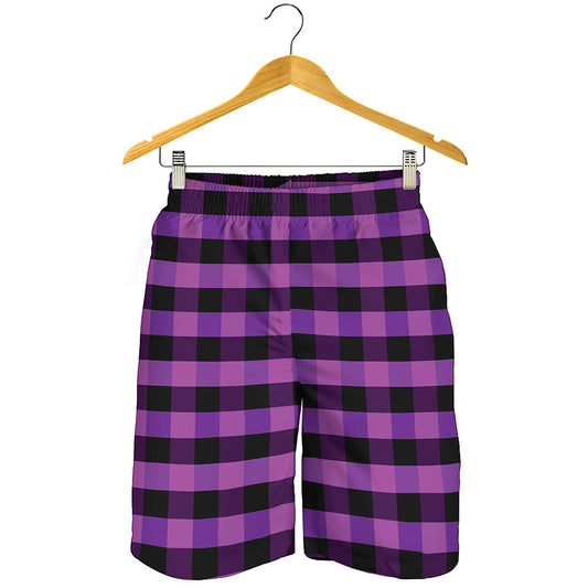 Dark Purple Check Pattern Print Men's Shorts