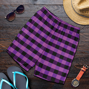 Dark Purple Check Pattern Print Men's Shorts