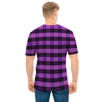 Dark Purple Check Pattern Print Men's T-Shirt