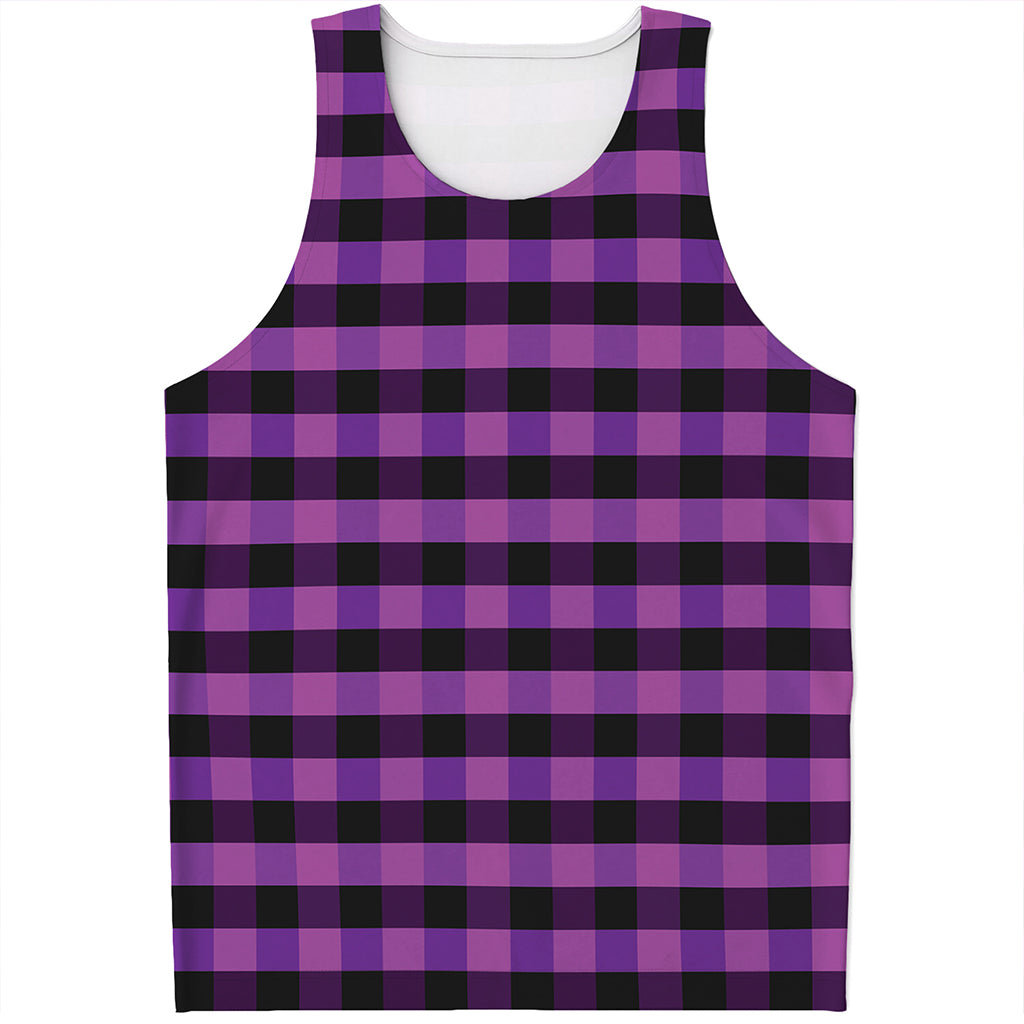 Dark Purple Check Pattern Print Men's Tank Top