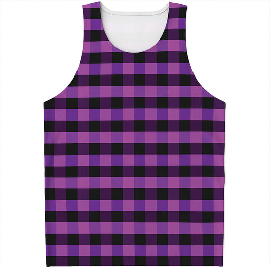 Dark Purple Check Pattern Print Men's Tank Top
