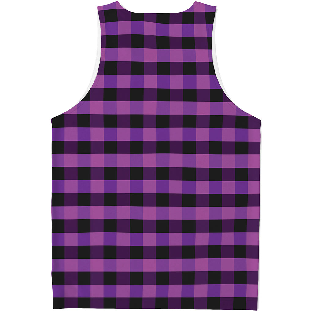 Dark Purple Check Pattern Print Men's Tank Top