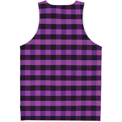 Dark Purple Check Pattern Print Men's Tank Top