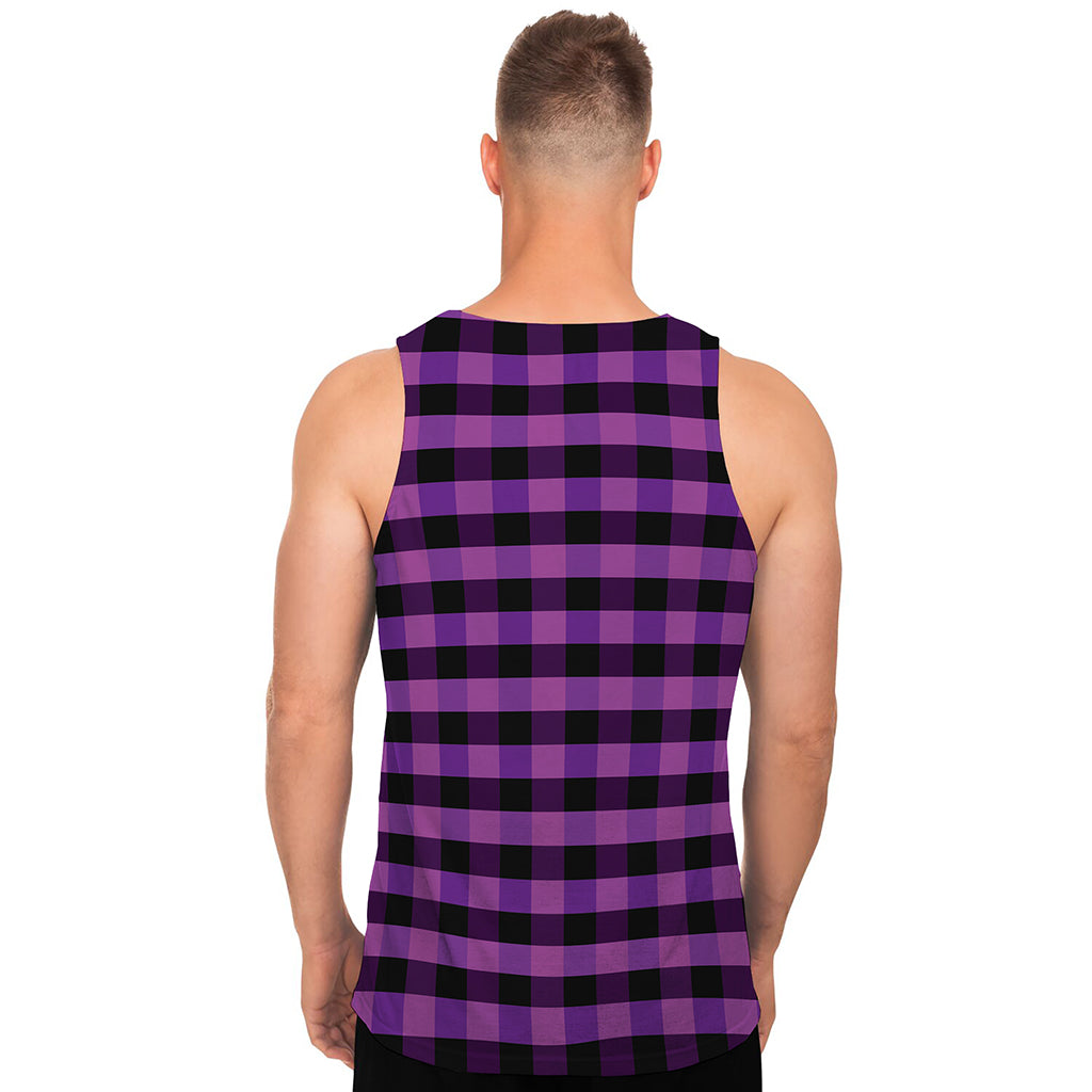 Dark Purple Check Pattern Print Men's Tank Top