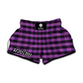 Dark Purple Check Pattern Print Muay Thai Boxing Shorts
