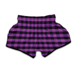 Dark Purple Check Pattern Print Muay Thai Boxing Shorts
