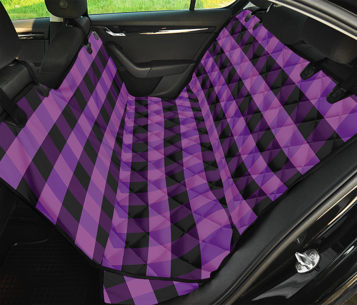 Dark Purple Check Pattern Print Pet Car Back Seat Cover