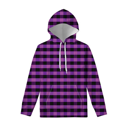 Dark Purple Check Pattern Print Pullover Hoodie