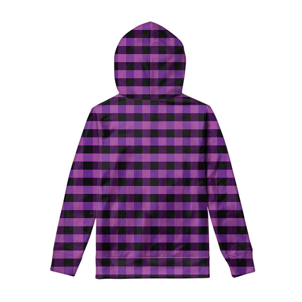 Dark Purple Check Pattern Print Pullover Hoodie