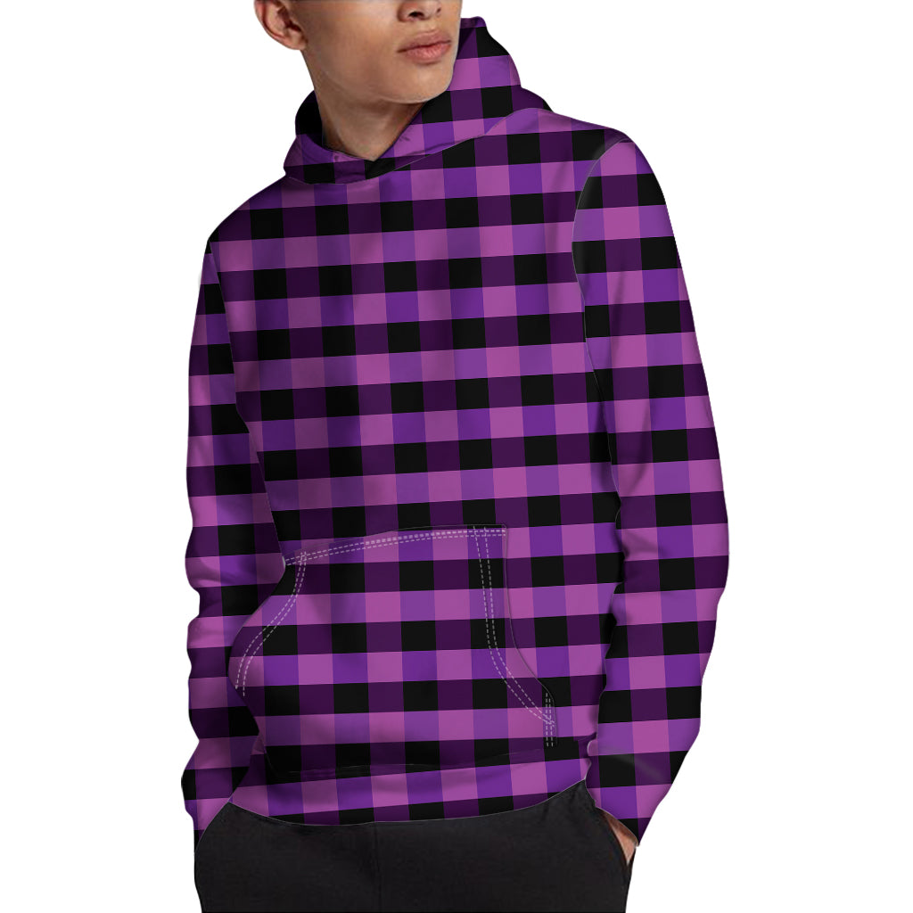 Dark Purple Check Pattern Print Pullover Hoodie