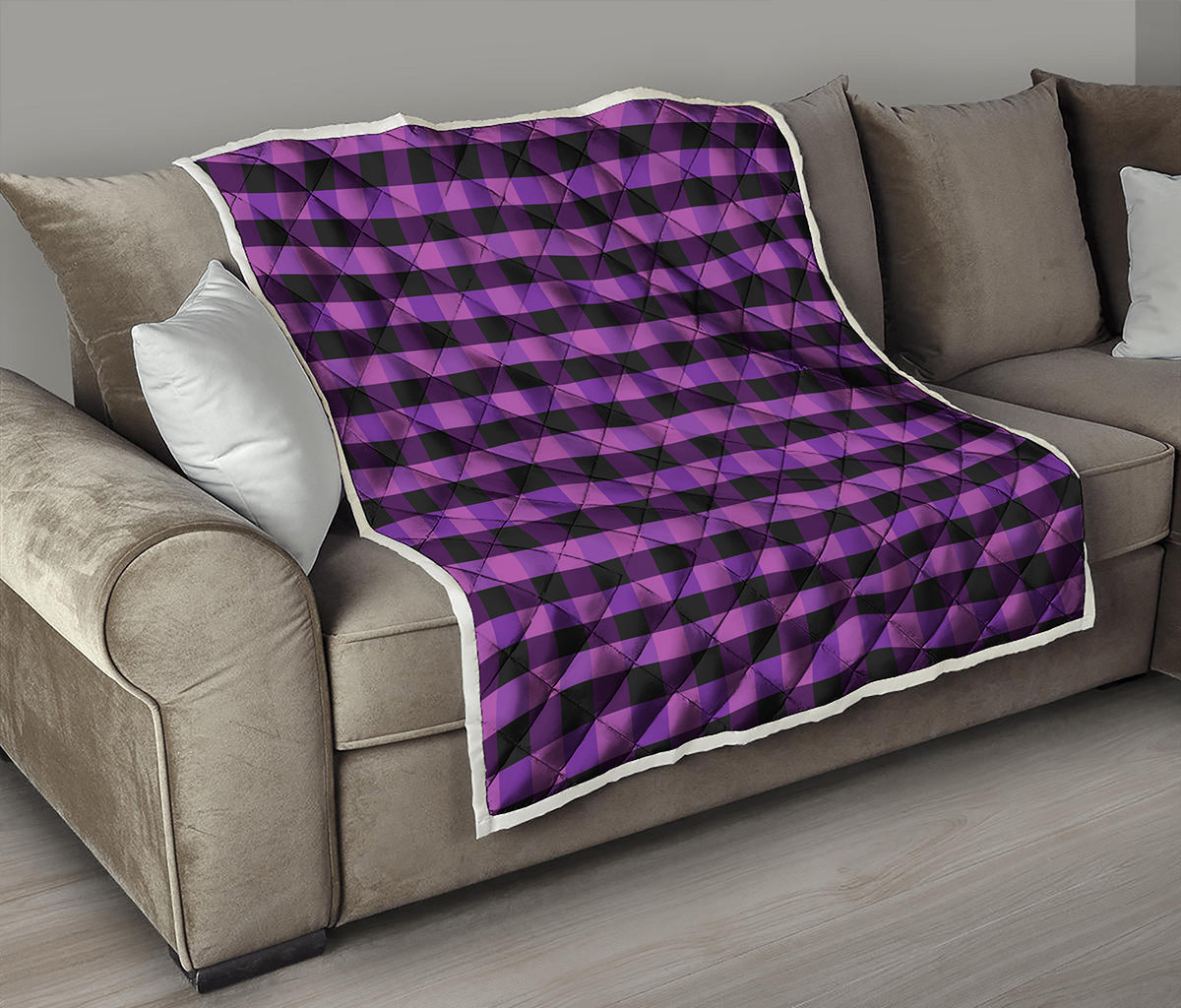 Dark Purple Check Pattern Print Quilt