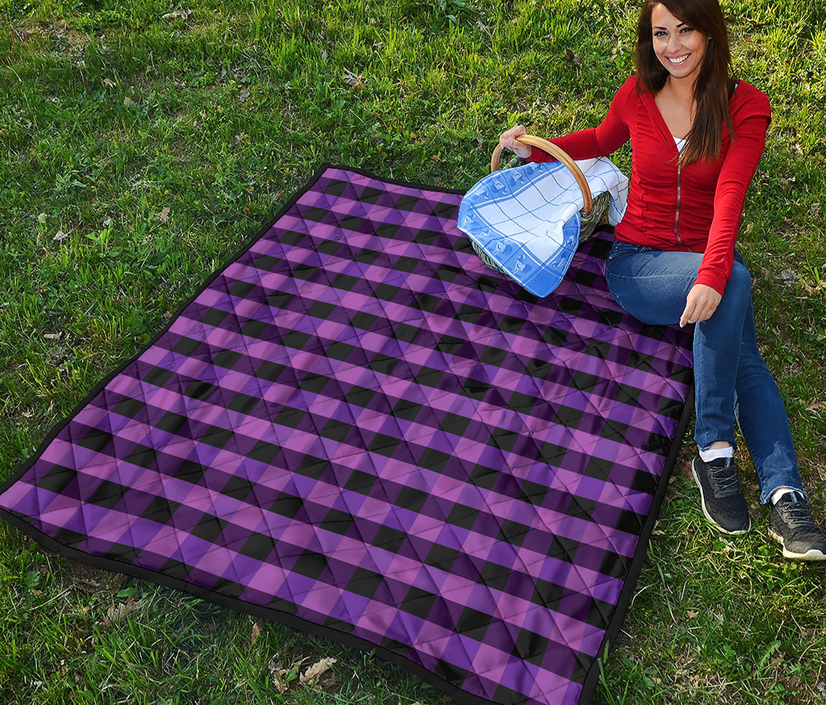 Dark Purple Check Pattern Print Quilt
