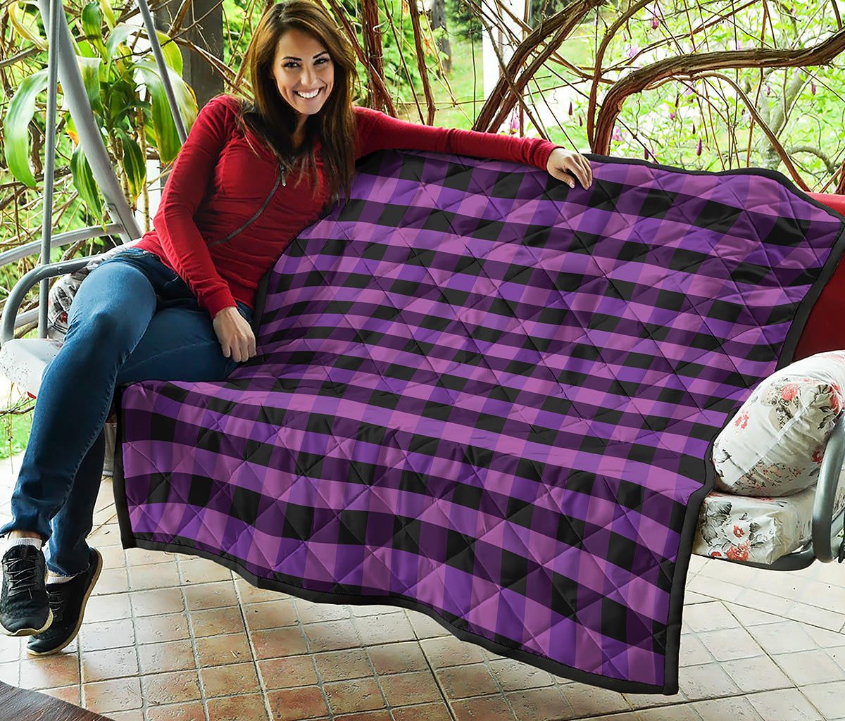 Dark Purple Check Pattern Print Quilt