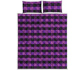 Dark Purple Check Pattern Print Quilt Bed Set