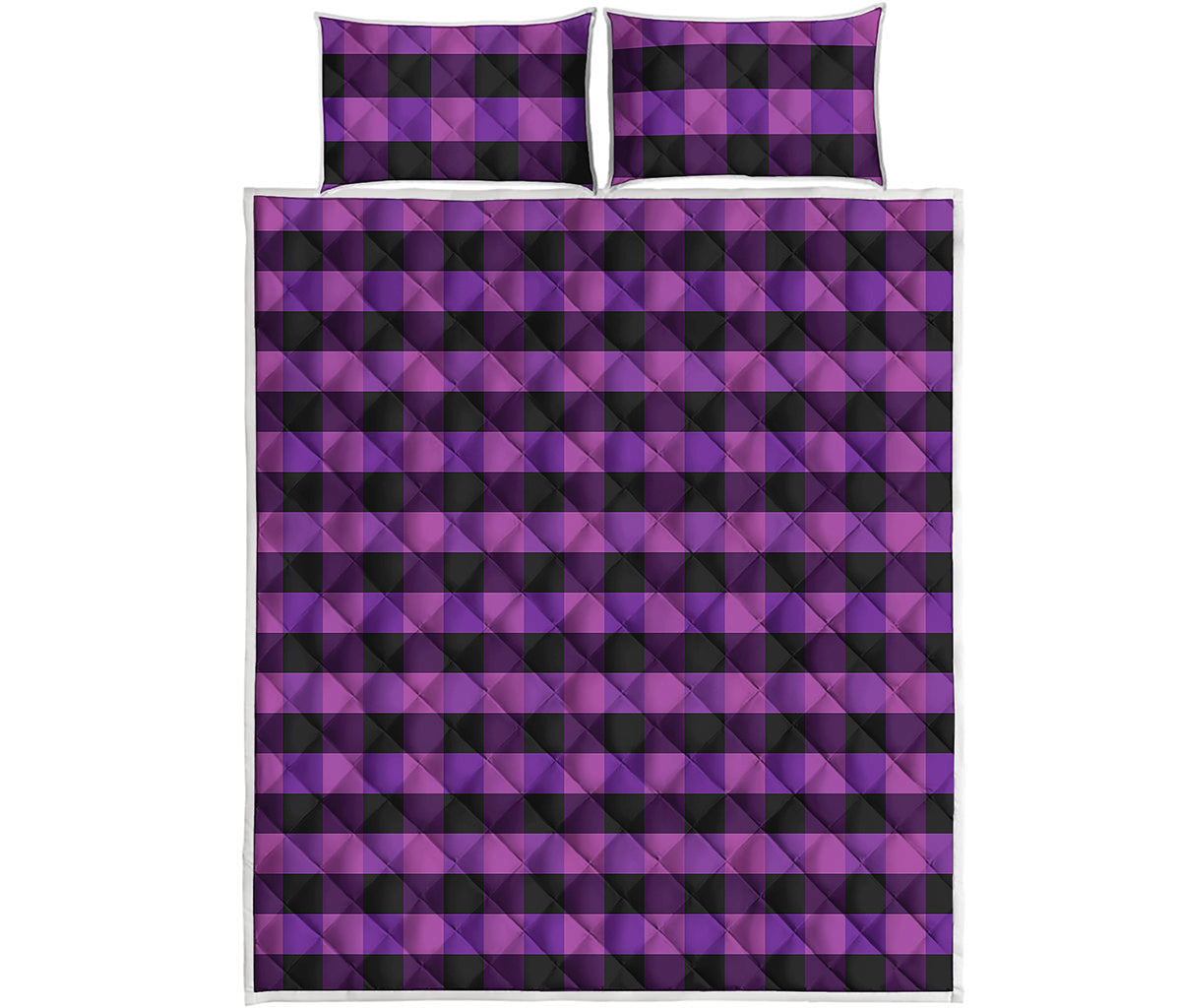 Dark Purple Check Pattern Print Quilt Bed Set