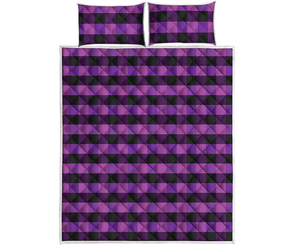 Dark Purple Check Pattern Print Quilt Bed Set