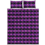 Dark Purple Check Pattern Print Quilt Bed Set