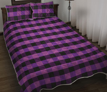 Dark Purple Check Pattern Print Quilt Bed Set