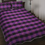 Dark Purple Check Pattern Print Quilt Bed Set