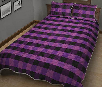 Dark Purple Check Pattern Print Quilt Bed Set