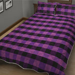 Dark Purple Check Pattern Print Quilt Bed Set
