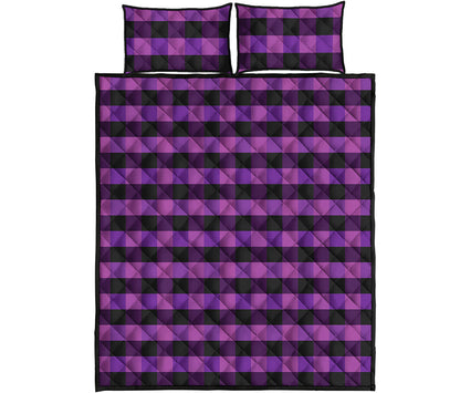 Dark Purple Check Pattern Print Quilt Bed Set
