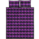 Dark Purple Check Pattern Print Quilt Bed Set