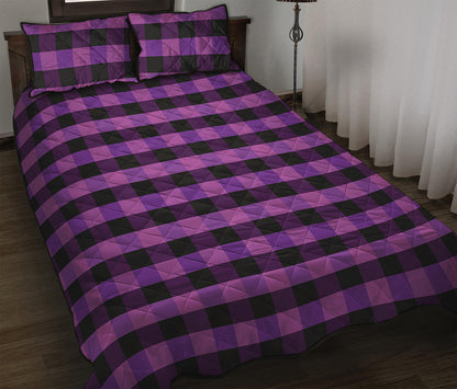 Dark Purple Check Pattern Print Quilt Bed Set