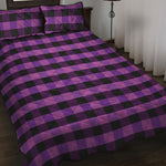 Dark Purple Check Pattern Print Quilt Bed Set